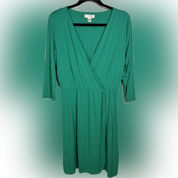 KENAR Vibrant Green Faux Wrap Dress Womens size Large - Picture 8 of 8